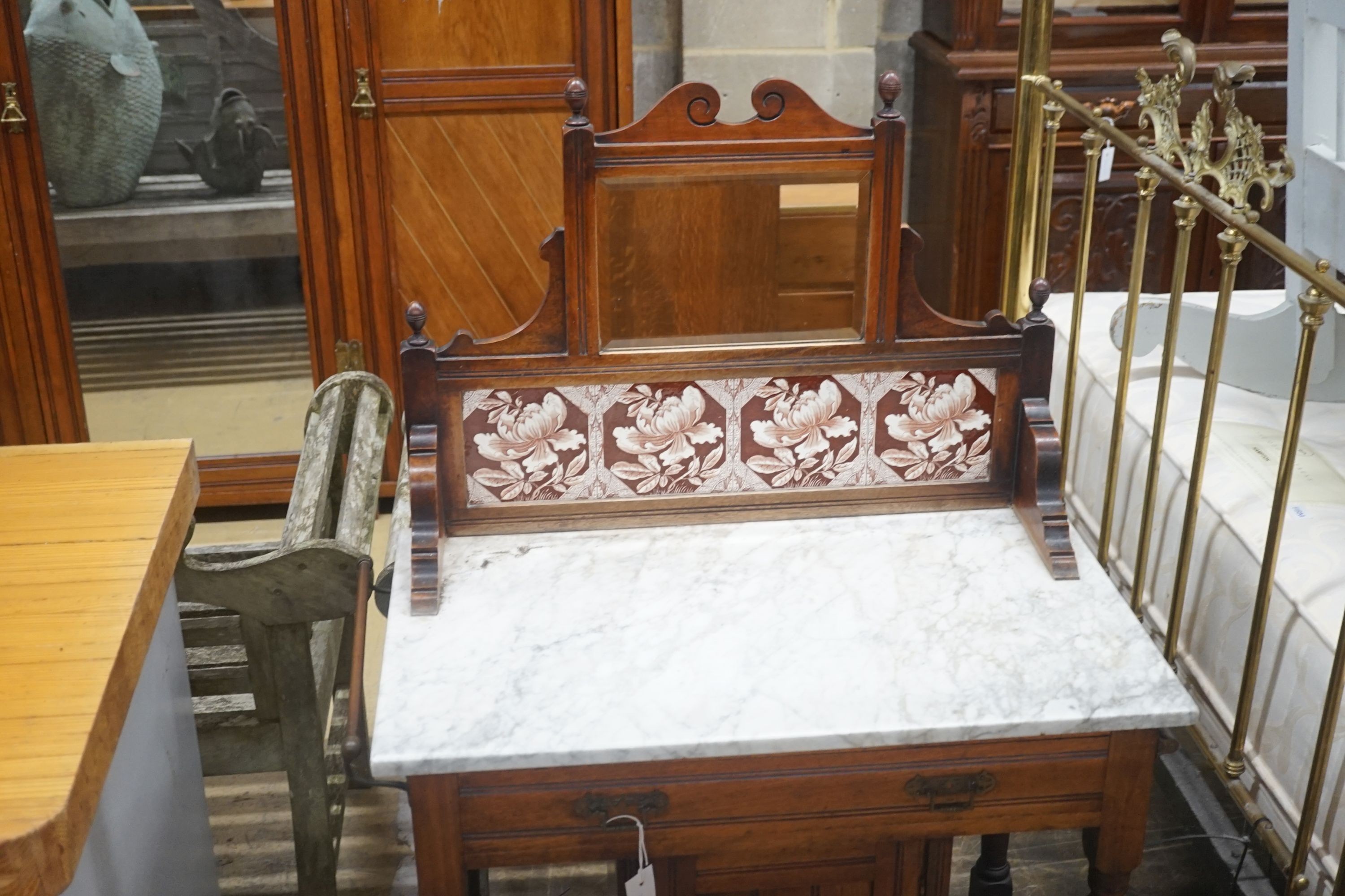 A late Victorian marble-topped mahogany wash stand, width 80cm depth 46cm height 126cm